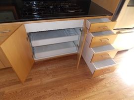 Maple Custom Kitchen Cabinets , Stainless Steel Oven W / Built In Microwave 30" x 42" , GE Profile 5 Burner Cooktop
, 36" Gaggenau Hood , Sorry NO Dishwasher & Refrigerator Opening Size 36" x 70"
 , Black Granite Countertop ,  Island , Stainless Steel Double Sink