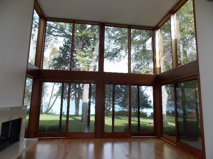 New Custom Patio Doors and Windows Mahogany reclaimed Red Oak Flooring Fireplace 