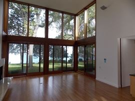 New Custom Patio Doors and Windows Mahogany reclaimed Red Oak Flooring Fireplace 