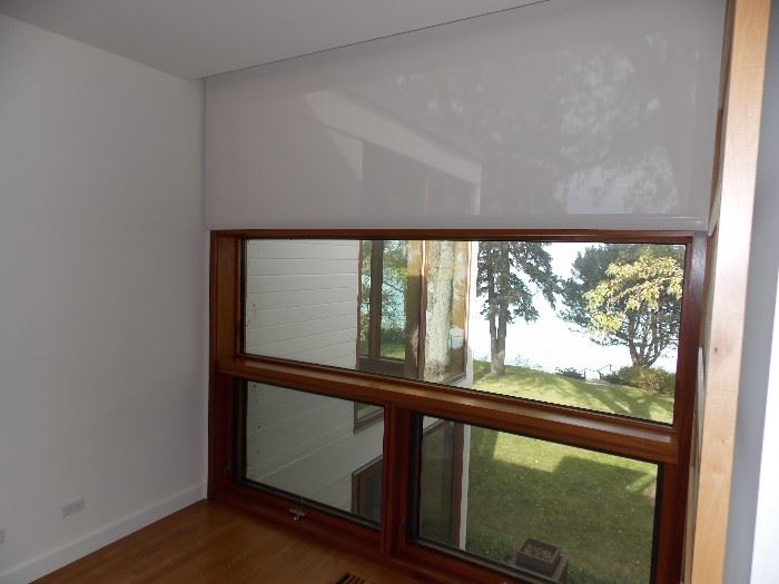 Custom mahogany thermopane windows custom roll down blinds