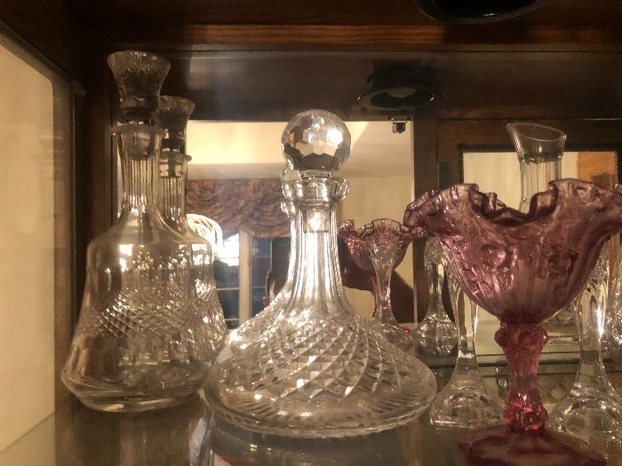 Vintage crystal and glass decanters...