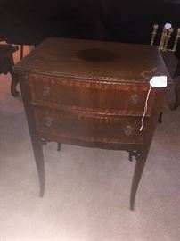 Antique mahogany inlay 2 drawer tea table with splay legs...