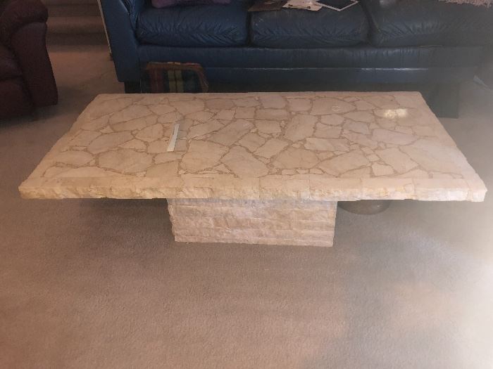 Another view of travertine coffee table...