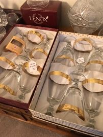 Lenox and crystal / gold glassware..