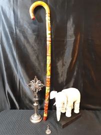 Carved Wood Walking Cane Ianthe Silver Plate England