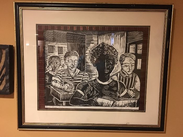 Chicago legend, Margaret Taylor-Burroughs, listed artist and FOUNDER of The DuSable Museum of African American History. Listed artist Margaret Burroughs "READ READ READ" Lino cut. Black art. 