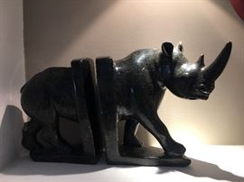 Verdite Rhinoceros bookends  