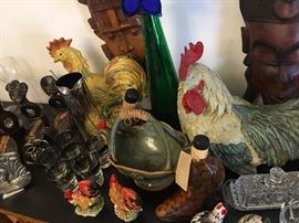 Mix of crystal, masks, small gifts, glassware, oddities. 