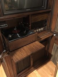 Vintage Stereo Record Cabinet with built in Speakers along with a great selection of RECORDS!