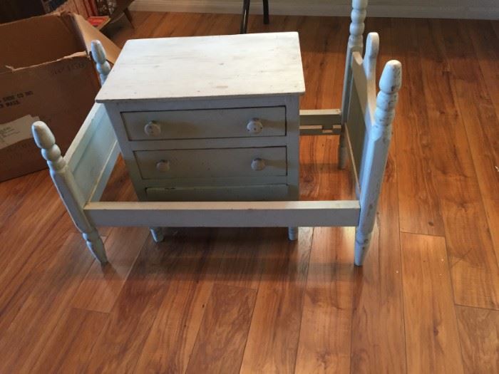 antique doll bed and drawers