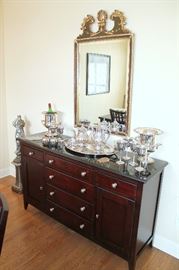 Sideboard (purchased at Braden's), silverplate, mirror