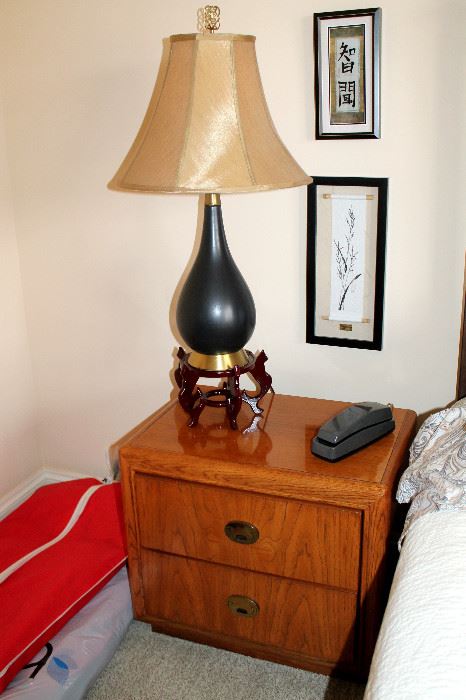 Stanley nightstands (2 of these), black lamps, artwork