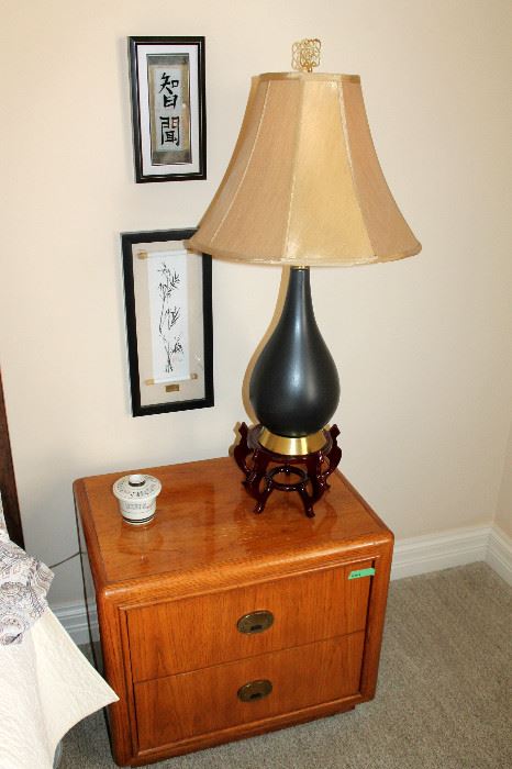 Stanley nightstands (2 of these), black lamps, artwork