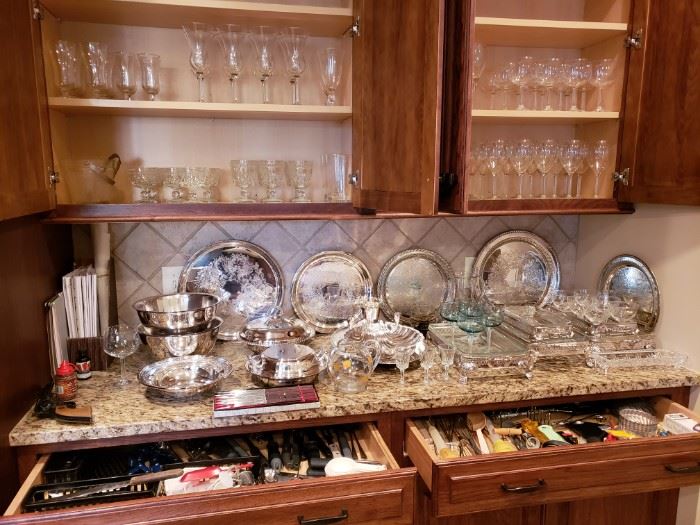Silverplate, glassware, kitchen items (some of these items may be sold)