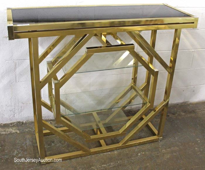 Mid Century VINTAGE 3 Piece Brass and Glass Bar with Matching 2 Bar Stools

Located Inside – Auction Estimate $200-$400 