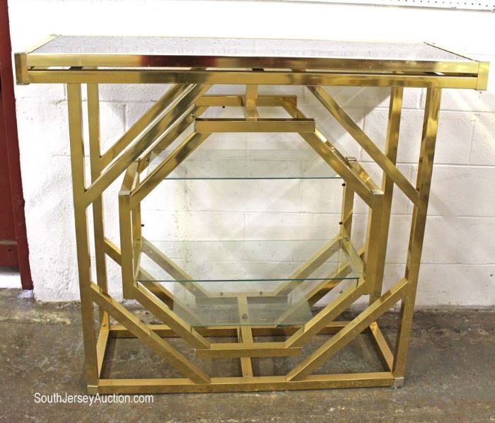  Mid Century VINTAGE 3 Piece Brass and Glass Bar with Matching 2 Bar Stools

Located Inside – Auction Estimate $200-$400 