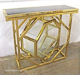  Mid Century VINTAGE 3 Piece Brass and Glass Bar with Matching 2 Bar Stools

Located Inside – Auction Estimate $200-$400 