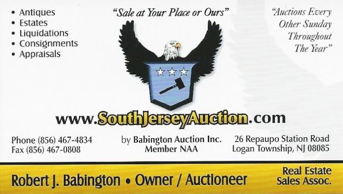 everything named and sorted on our website: www.SouthJerseyAuction.com