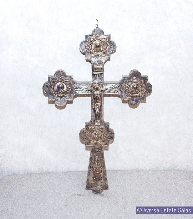 Antique Russian Sterling Silver Reliquary Crucifix