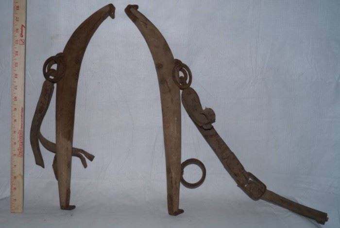 Antique Wood Iron Horse MuleOxen Harness Collar Y ...