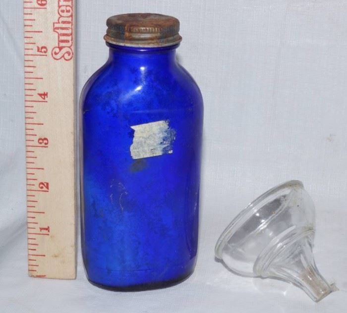 Beautiful Blue Apothecary Bottle and a Small Glass ...