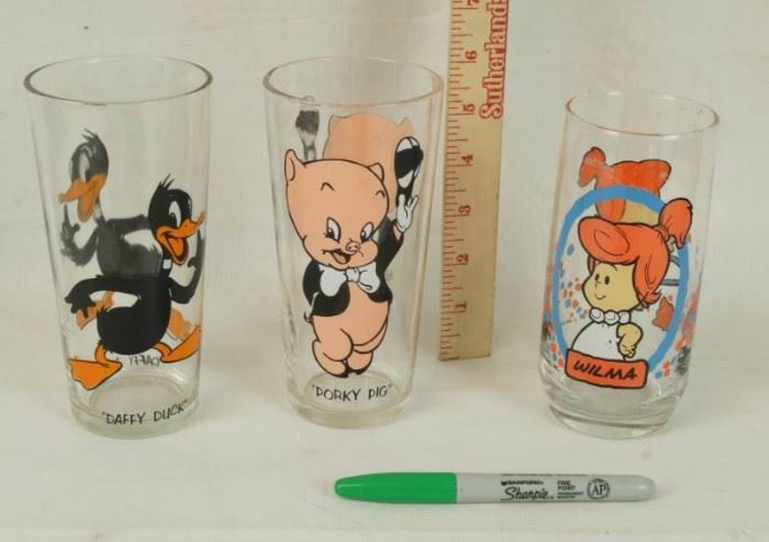 Lot of 3 Vintage Character Glasses Daffy Duck, P ...