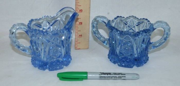 Set of Beautiful Blue Glassware Creamer and Suga ...