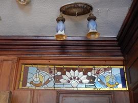 JEWELED STAIN GLASS TRANSOM WINDOW