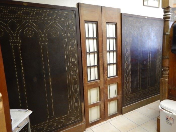  TACK DECORATED LEATHER WALL PANELS FROM OTIS ELEVATORS-ENOUGH TO PANEL A ROOM-PLENTY TO CHOOSE FROM