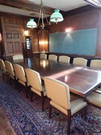 THE BOARD ROOM-IT'S ALL FOR SALE-12X5 TABLE, 12 ARM CHAIRS, BRASS & GLASS CEILING LIGHT AND MORE