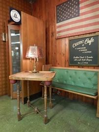 PHONE BOOTH CORNER WITH BENCH, SIGN, FLAG, GAME TABLE, LAMP AND PHONE BOOTH