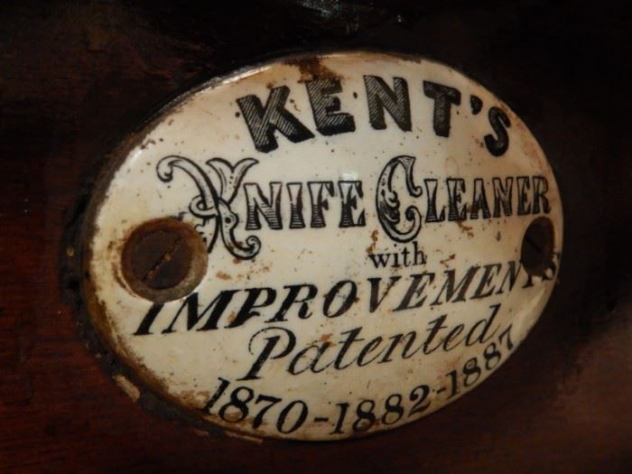 RARE KENT'S KNIFE CLEANER WITH ENAMELED PLAQUE
