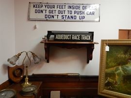 RARE ROLLING TROLLEY SIGN ALONG WITH ENAMELED TROLLEY SIGN