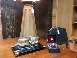 DESK ANTIQUE INKWELL AND MORE