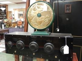 ANTIQUE RADIO WITH ART NOUVEAU EXTERNAL SPEAKER