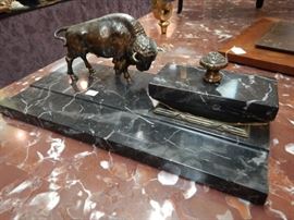 MARBLE AND AMERICAN BUFFALO DESK SET