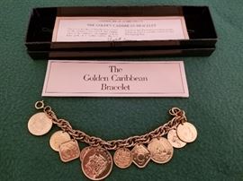 Golden Caribbean Bracelet 
Created from Carribbean  Coins electroplated with 24K  Gold
