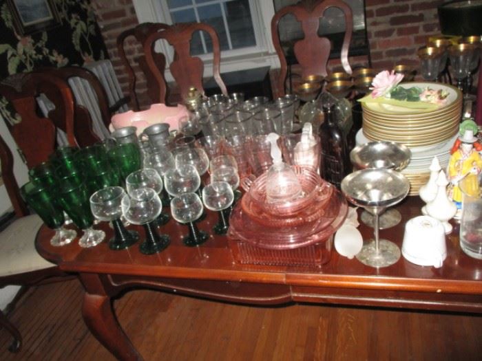 tons of crystal, green glassware, depression glass