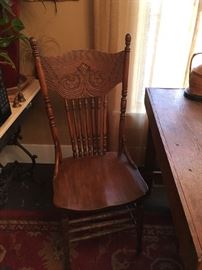 Pair of Oak Pressed Back Chairs