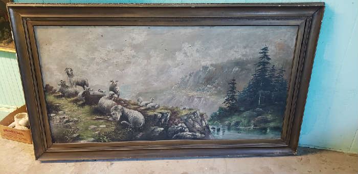 Very old oil painting measures 69" X 38"
