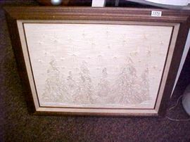 NEEDLEWORK FRAMED SNOW SCENE