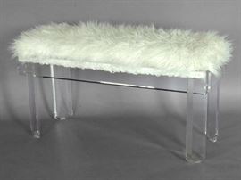 Vintage Lucite and faux fur bench