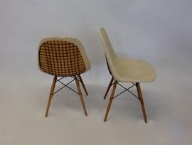 Pair Eames Dowel Leg Wire Chairs