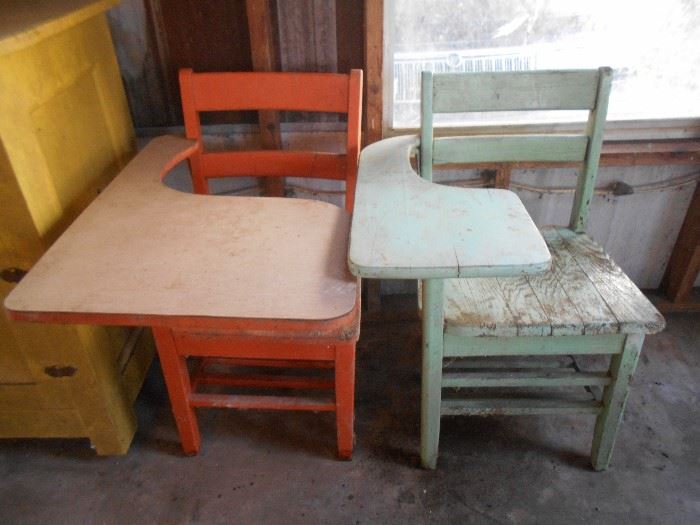 Vintage wooden school desks
