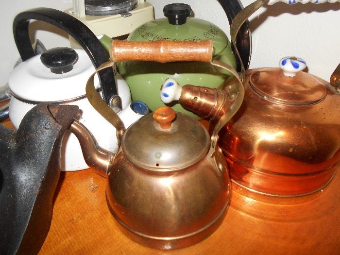Copper and other tea kettles