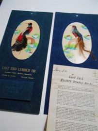 East End Lumber Co 1959 feathered bird calendar set, unused