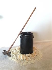 Dark 3 Crock With Wooden Plunge Churn