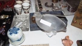 Lalique Bird and Ashtray