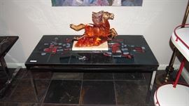 Mid Century Tile Table w/ Lucite Horse