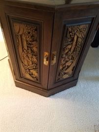 Carved Teak wood table with matching coffee table